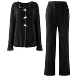 2-Piece Casual Ribbed Knit V-Neck Loungewear Set, CC062119