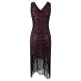 1920s Inspired V-Neck Sleeveless Flapper Dress with Sequin Beaded Fringe, CC062187