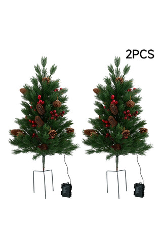 2Pcs Artificial Pre-Lit Christmas Planter Bushes Decorations, IF070167