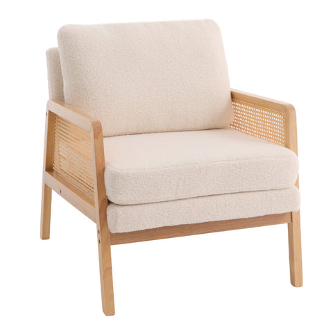 Modern Upholstered Accent Armchair with Rattan Sides, ZH1541