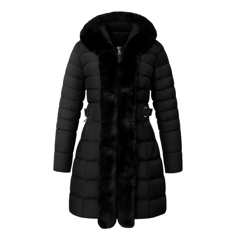 Polyester Quilted Coat with Faux Fur Hood, CC061216