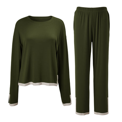 Long Sleeve Top and Wide Leg Pants Loungewear Set, WO0706