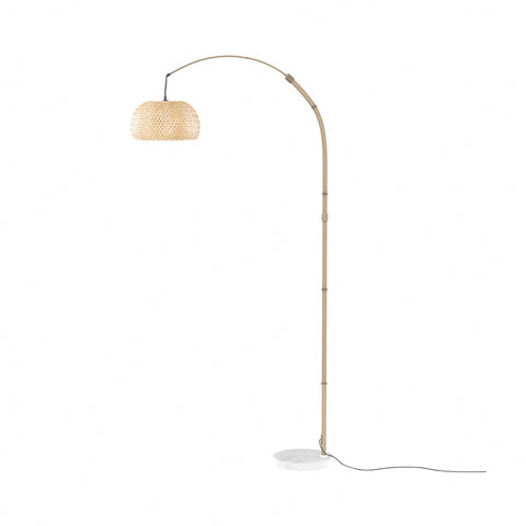 Vintage Style Floor Lamp with Bamboo Lampshade and Marble  Base, FI1200