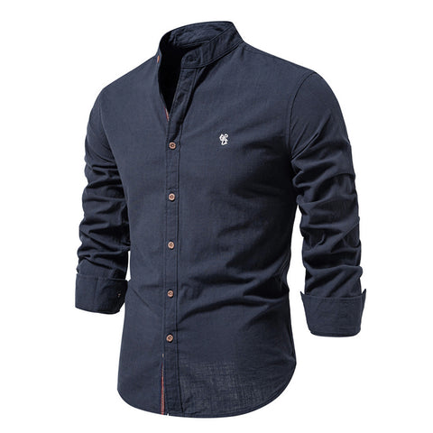Button-Down Long-Sleeve Shirts with Stand-Up Collar, CC290395