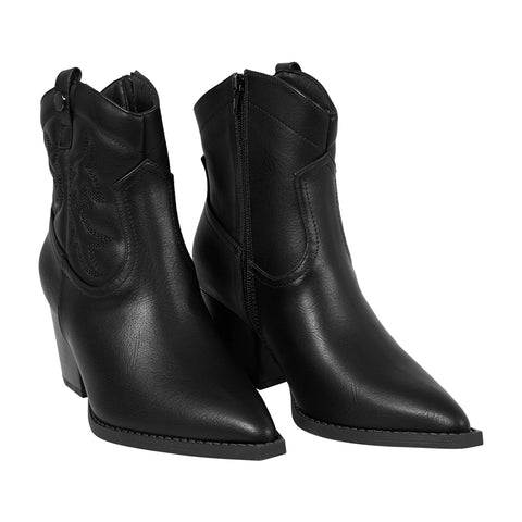 Embroidered Pointed Toe Cowboy Ankle Boots with Block Heel, CS300577