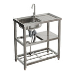 Bathroomdeco Stainless Steel One Compartment Sink with Shelves and Drainboard, AI1370