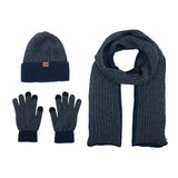 3-Piece Winter Fleece-Lined Knitted Beanie Hat Scarf Gloves Set, CA060058