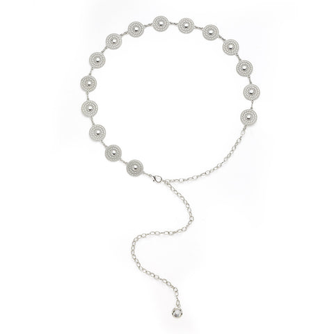 Round Coin-Shaped Charms Adjustable Metal Waist Chain Accessory, DQ0039