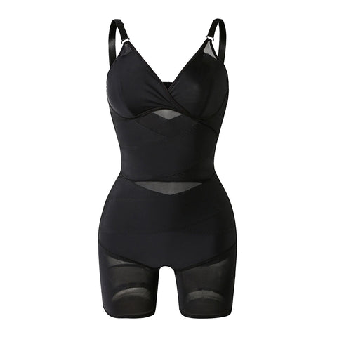 XXL-size Tummy Control Boyshorts Sculpting Shapewear Mesh Bodysuit, WO0657