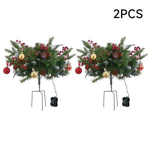 2pcs Artificial Pre-Lit Christmas Planter Bushes Decorations, IF070161
