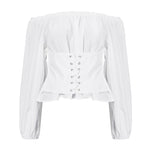 Casual Off-shoulder Lace-Up Cinched Waist Blouse with Long Sleeves, CC060361 (Ver.2)