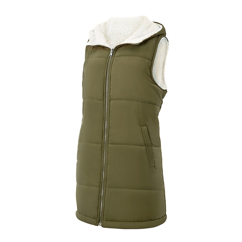 Reversible Mid-length Hooded Sleeveless Cotton Padded Vest for Casual Winter Style, WO0381