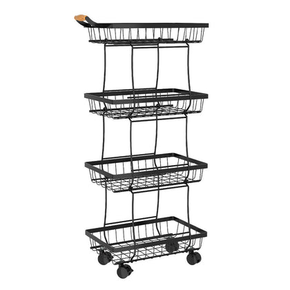 4-Tier Slim Metal Wire Fruit and Vegetable Storage Basket with Wheels, WM0565