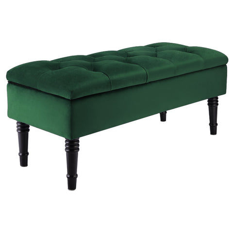 Livingandhome Green Buttoned Velvet Storage Bench, ZH1327