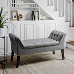 Livingandhome Contemporary Velvet Buttoned Bench with Black Wood Legs, JM2248