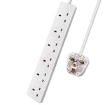 6 Way Extension Leads with Cable 3G1.25, 1M, White, Child-Resistant Sockets, AJ0946