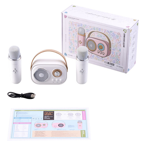 Portable Retro bluetooth Karaoke Speaker with Two Wireless Microphones, DF380002