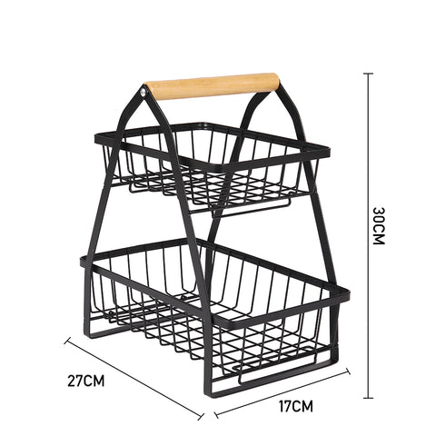 2-Tier Detachable Countertop Fruit Basket with Wooden Handle, WM0012 (Ver.2)