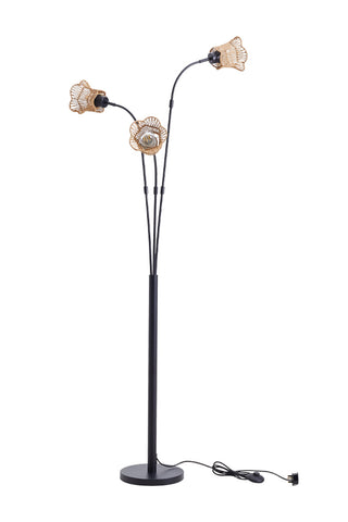 3-Light Paper Rope String-Wrapped Lampshade Floor Lamp, FI1129