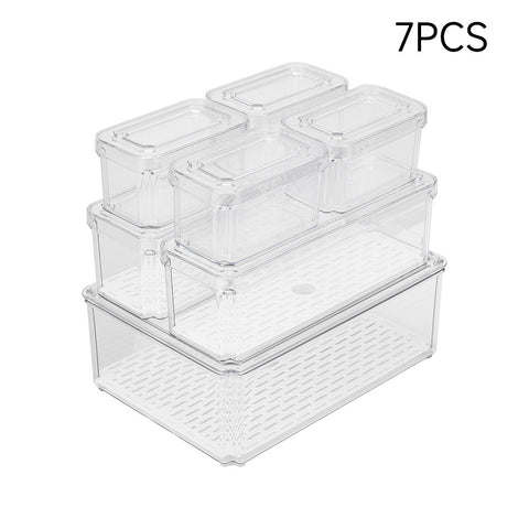Set of 7 Stackable Clear Fridge Organisers Storage Boxes, HS320058