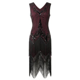 1920s Art Deco V-Neck Flapper Dress with Double-Tier Fringe, CC062179