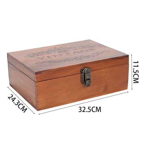 Vintage Wooden Storage Box with Hinged Lid and Lock Clasp, SC0804