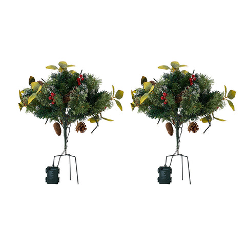 2Pcs Artificial Pre-Lit Christmas Planter Bushes Decorations, IF070163
