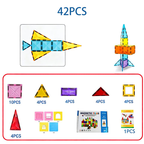 42-Piece Magnetic Tiles Building Set Educational Toys For Your Kids, TE380034 (Ver.2)