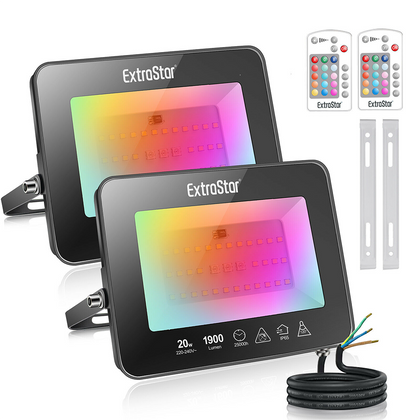 2Pcs 20W RGB LED Flood Light with 16 Colours, AJ1017