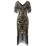 1920s Inspired Art Deco Sequin Beaded Fringe Flapper Dress, CC062197