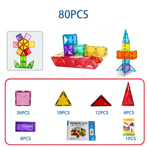 80-Piece Magnetic Tiles Building Set Educational Toys For Your Kids, TE380036 (Ver.2)