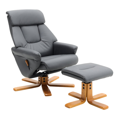 Livingandhome Swivel Faux Leather Lounge Recliner with Ottoman, ZH1495