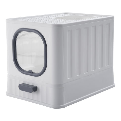 Livingandhome Enclosed Folding Cat Litter Box Toilet with Scoop, WM0180