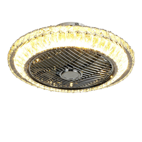 Livingandhome Round Crystal Flush Mount LED Ceiling Fan Light, DM0602