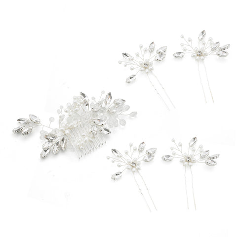 Flower Wedding Bridal Hair Comb with 4 U-shaped Hairpins, CA290241