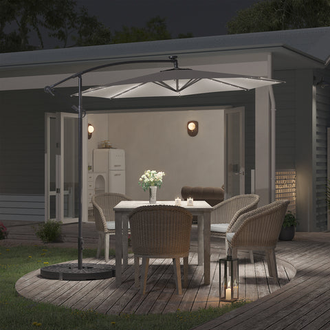 Outdoor 32 LED Lighted Patio Umbrella with Crank Lift System & Fillable Base, LG0927LG0884