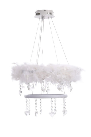 Livingandhome Double-Layer Feather LED Pendant Light with Crystals, LG1319