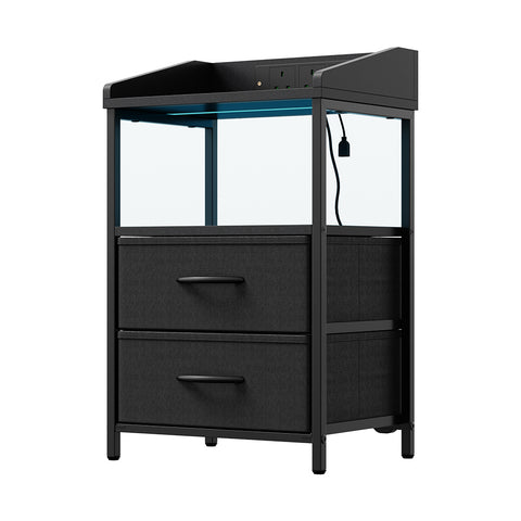 Nightstand Bedside Table with Charging Station and LED Lights, FB490056