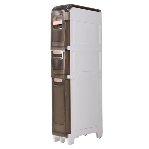 4-Tier Plastic Tall Narrow Storage Cabinet with Movable Wheels, HM070281