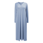 Cotton Button V-neck Long-Sleeve Nightdress, WO0702