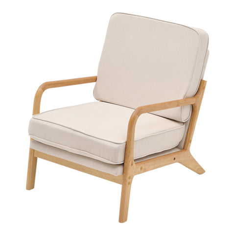 H&O Direct Velvet Wooden Armchair-Beige, ZH1442