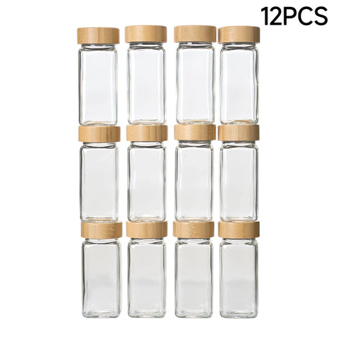 12Pcs Glass Spice Jars with Bamboo Lids, HC320085