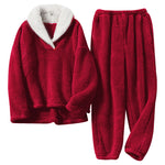 XL-size Lapel Collar Loungewear Winter Pullover Sleepwear Pajamas Set, WO0437 (Ver.2)