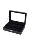 Sheonly 12-Slot Black Synthetic Leather Watch Display Box with Glass Lid, SW0830