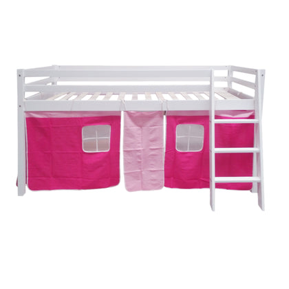 Children Low Loft Bed Frame with Ladder & Curtain, ZH0405ZH0406