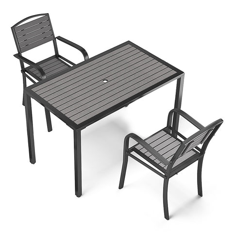 Livingandhome 120cm Grey Garden Dining Table and 2 Chairs Set, LG1018LG1030
