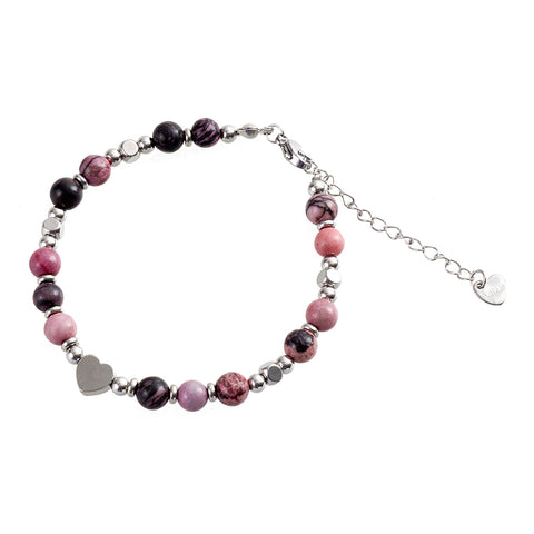Stainless Steel Stone Beaded Adjustable Heart Bracelet, CA290009