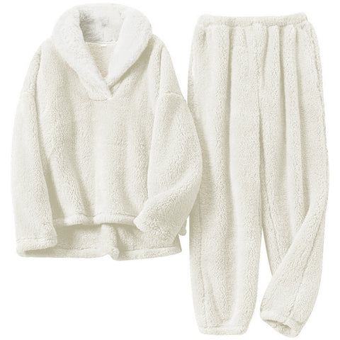 XL-size Lapel Collar Loungewear Winter Pullover Sleepwear Pajamas Set, WO0445