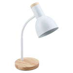 White Table Lamp with Flexible Arm and Wooden Base, LI530014