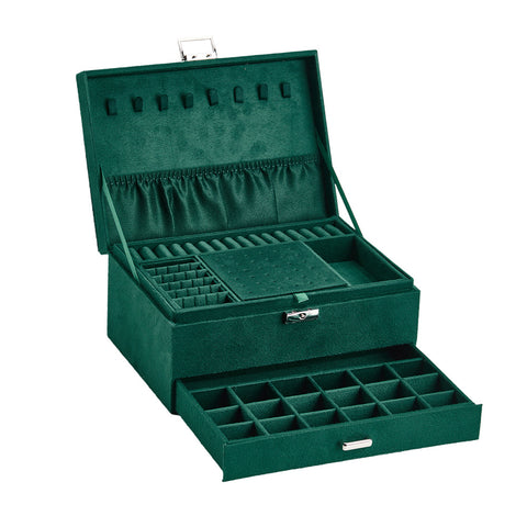Sheonly 3-Tier Dark Green Velvet Jewellery Box with Lock, SW0718